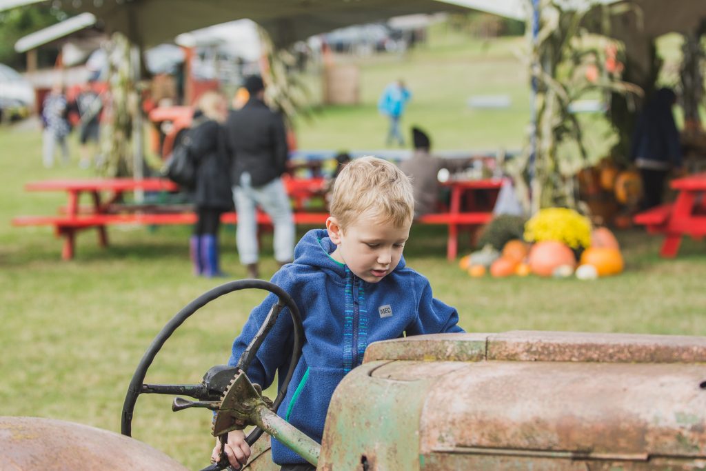 Exploring one of many tractors at Hazelmere