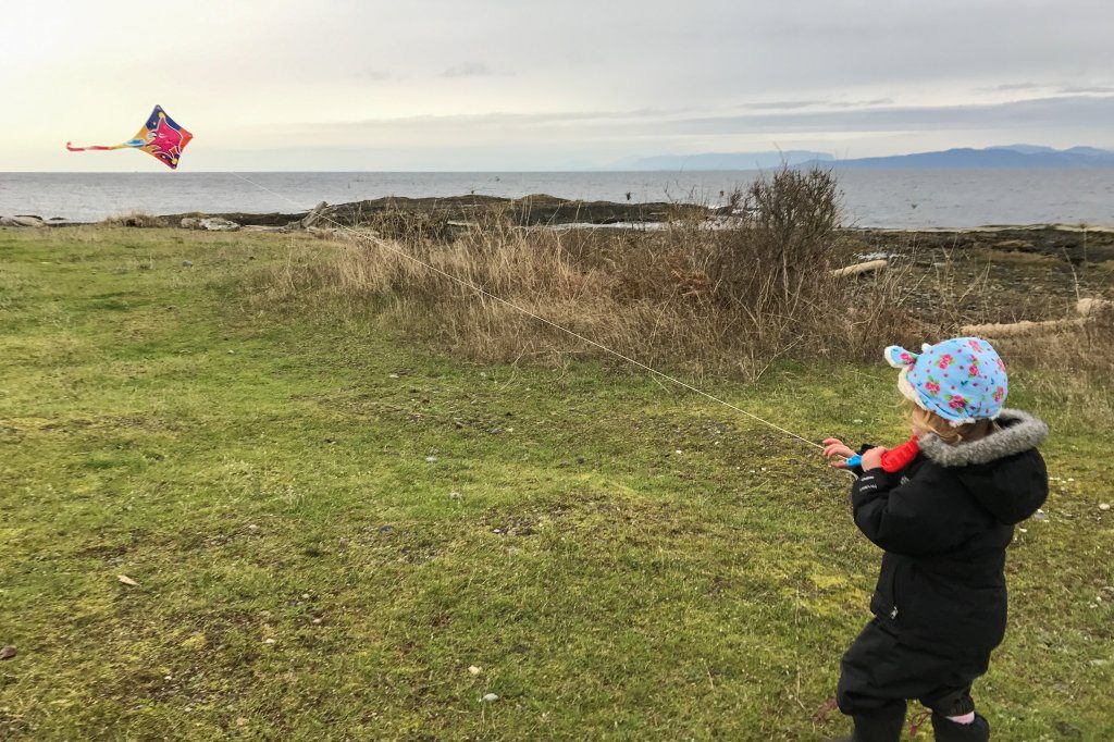 Flying Kites at Grassy Point - Hornby Island